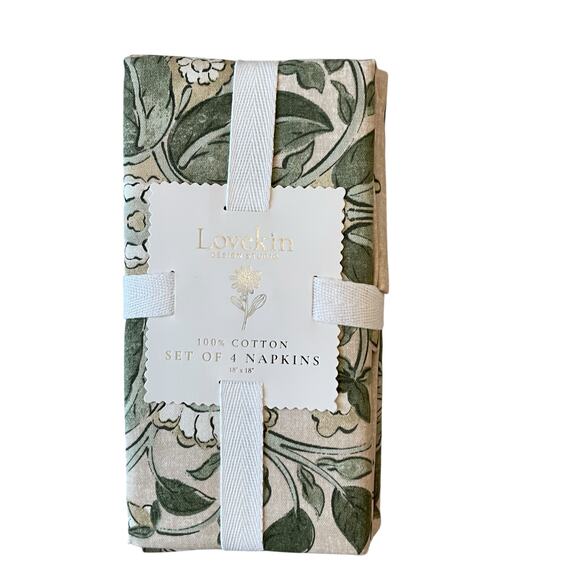 LOVEKIN Tavi Bloom Napkins 18x18 Green Spring Floral 100% Cotton NEW - Picture 15 of 15